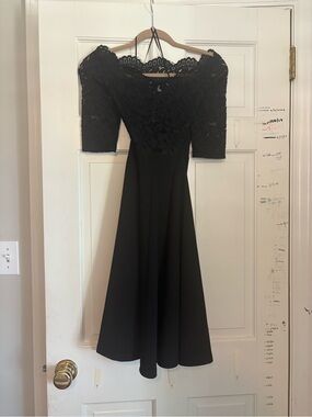 Black Lace Off-Shoulder Midi Dress MissMNY